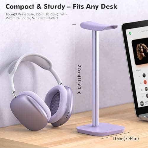 MANMUVIMO Headphone Stand, Desktop Headset Holder (Purple) Heavy Base Desk Earphone Stand Aluminum Gaming Headset Hanger Rack for AirPods Max, AirPods, AirPods Pro, Beats, Bose thumbnail 2