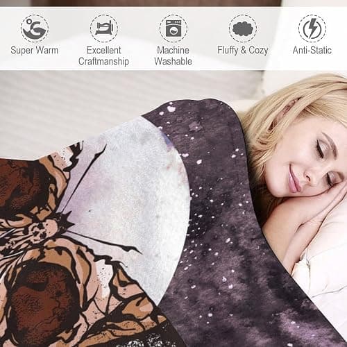 Death Moth Blanket, Boho Gothic Skull Moth Purple Starry Plant Full Moon Mysterious Witchy Throw Blanket for Couch Sofa Office Bed Travelling Bed Throws, 50"x60" thumbnail 5