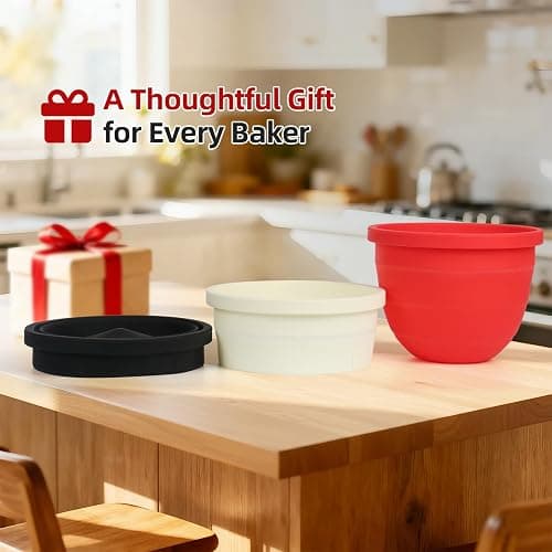 Foldable Silicone Liners for Kitchenaid Tilt-Head 5 QT Mixer - Dishwasher-Safe Food-Grade Silicone Bowl Insert - Simple to Use Mixer Accessories for Effortless Baking Prep (Black+Off-White+Red) thumbnail 7
