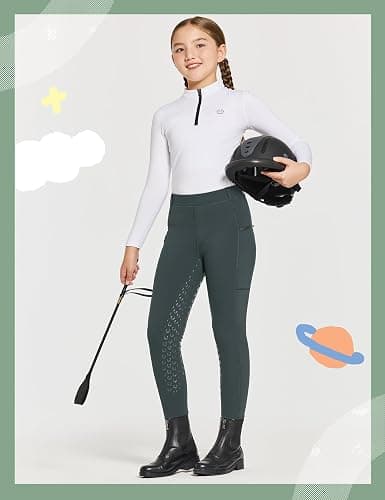 FitsT4 Sports Girls Winter Riding Pants Fleece Lined Riding Breeches Kids Full Seat Equestrian Pants Tights with Pockets thumbnail 5