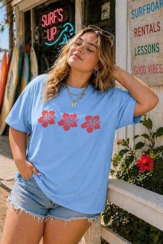ONLYSTORY Oversized Graphic Floral T Shirts for Teens Girls Cottage Core Loose Tees Casual Aesthetic Vintage Tops thumbnail 3