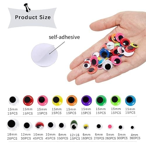 1700pcs Colored Wiggle Eyes Self-Adhesive Googly Eyes, 4mm~18mm thumbnail 2
