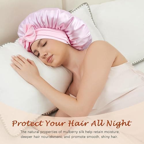 choshion 100% Mulberry Silk Bonnet for Sleeping Women,Pure Real Silk Bonnet | Hair Bonnets with Tie + Scrunchie, Large Cute Adjustable Double Layer, Anti-frizz Sleep Cap for Curly Hair Braids Long Hair thumbnail 2
