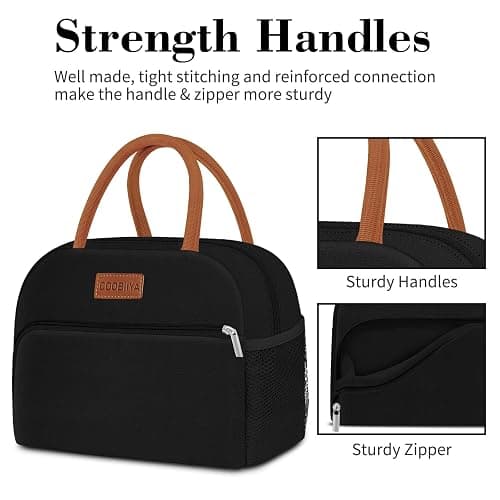 Coobiiya Lunch Box Lunch Bag for Women Men,Reusable Cute Lunch Pail bag,Leakproof,Insulated LunchBox Tote Compact 10L, Cooler Lunch Container for Work Travel Office (Black) thumbnail 8