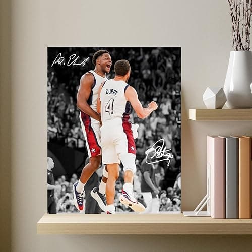 NBA Canvas Wall Art Decor - Anthony Edwards and Stephen Curry Team USA Celebration, Basketball Poster, USA Basketball Olympic Art Wall Decor, Gift for NBA Fans 16X20 inch thumbnail 8