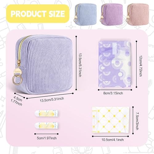 Playexen Period Bag for Teen Girls, Corduroy Sanitary Napkin Storage Bag, Menstrual Pad Pouches Tampon Holder for Purse thumbnail 2