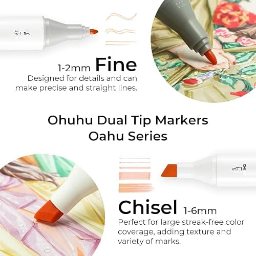 Ohuhu Alcohol Markers 48 Pastel Colors: AP Certificated Double Tipped Art Marker Set for Artists Adults Coloring Illustration - Chisel and Fine Dual Tips - Oahu of Ohuhu Markers - Refillable thumbnail 2