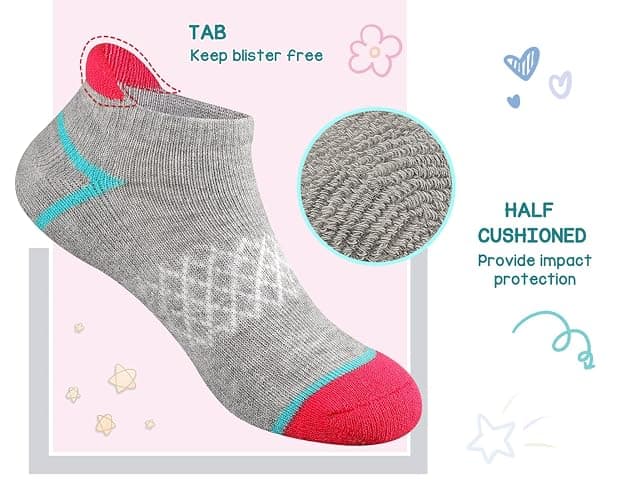 Comfoex 12 Pairs Girls Socks Ankle Athletic Socks Cotton Sports Socks With Cushioned Sole For Big Little Kids thumbnail 2
