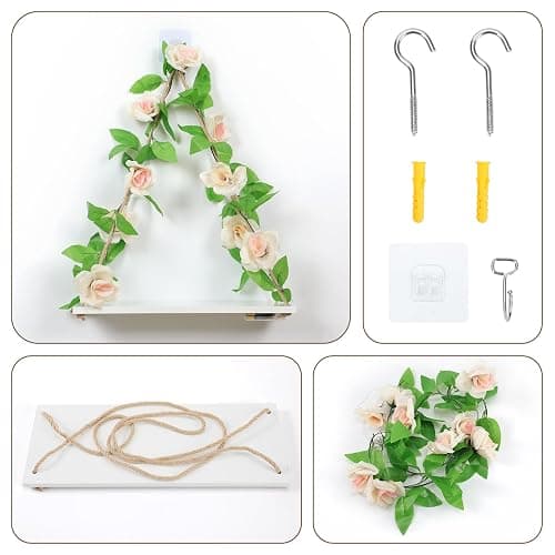 JOPSTDI Floating Shelves for Wall,Plant Wall Decor,Hanging Shelf,Cottage Core Decor,Room Decor Aesthetic,Trinket Shelf,Hanging Shelves,Floating Shelves for No Drilling,Two-Piece Set thumbnail 5