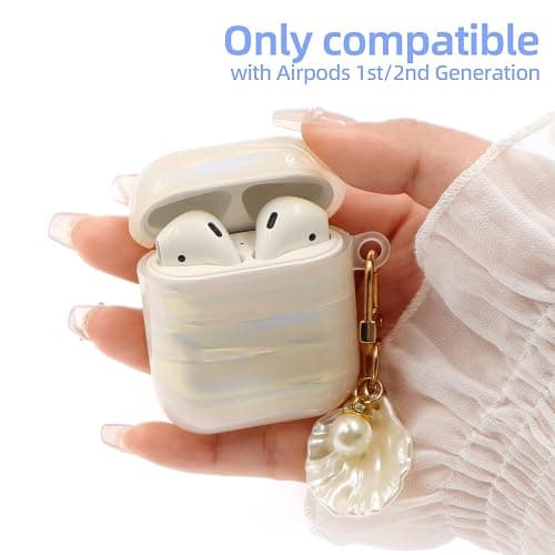 Compatible with AirPod Case 1st/2nd Generation, Shell Print Protective Case Cover for AirPods with Cleaner Kit and Shell Keychain Accessories for Women Girls (Shell Print) thumbnail 2