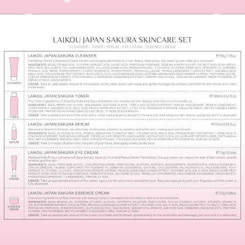 LAIKOU Skin Care Set JAPAN SAKURA Women Beauty Gift Sets Skin Care Kit with Cleanser, Toner, Serum, Eye Cream, Face Cream Travel Kit for Women Teen Girls Mom Daughter Birthday TSA-friendly Sizes 5pcs thumbnail 8