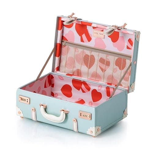COTRUNKAGE 18" Carry On Suitcase Cute Pu Overnight Vintage Trunk Luggage Bag for Women with Combination Locks, Sky Blue thumbnail 4