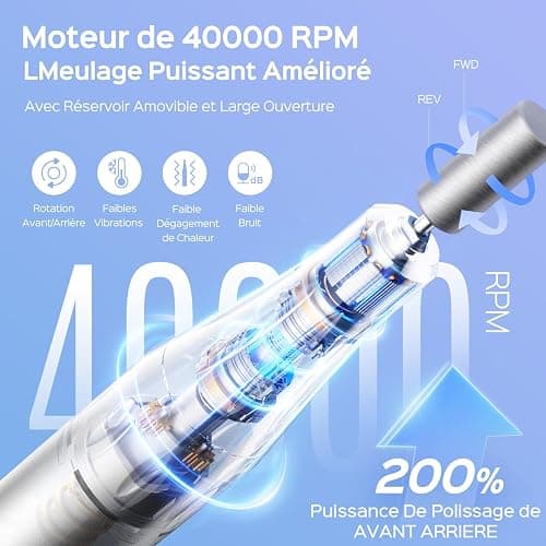 COSLUS E51 Ponceuse Pour Ongles Professionnelle: 40000 RPM Ensemble de Lime a Ongle Electrique 6 en 1 Pour Ongles en Gel et Ongles en Acrylique, Idéal Pour le Salon et La Maison Portable et Silencieux thumbnail 3
