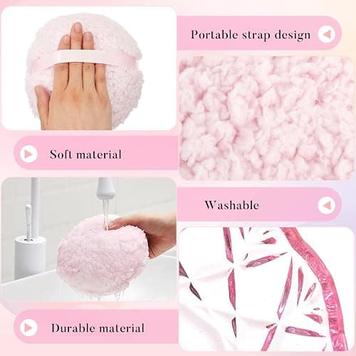 Tioncy 2 Pcs Powder Puff Container Set 6" Glass Jar,Pink,Pumpkin | Extra Large, Soft Velour Powder Puff Washable Reusable, Body Dusting Makeup Apply, Vintage Crystal Glass Design Xmas Gift thumbnail 4