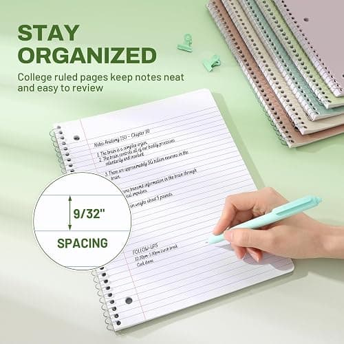 SUNEE Spiral Notebooks, 6 Pack, 1-Subject, College Ruled Paper, 8" x 10-1/2", 70 Sheets per Notebook, Assorted Aesthetic Colors Spiral Notebooks for School thumbnail 6