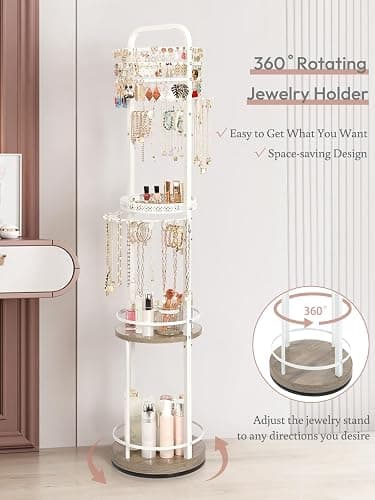 Jewelry Holder Organizer, Floor Jewelry Organizer with Earring Organizer Necklace Holder, Rotating Jewelry Stand Necklace Display Earring Storage, Large Hanging Jewelry Tree for Jewlery Bracelet Ring thumbnail 3