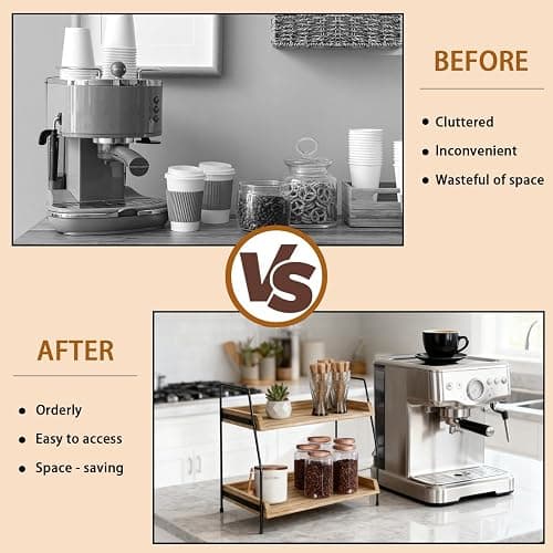2 Tier Coffee Station Organizer for Countertop Coffee Bar Accessories and Organizer, Wooden Kitchen Counter Shelf Coffee Condiment Storage for Bathroom, Kitchen, Coffee Bar, Holiday Decorations thumbnail 4