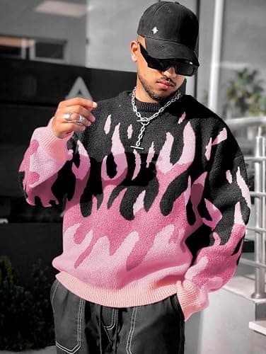 ZAFUL Men's Oversized Sweater Y2K Aesthetic Flame Graphic Crewneck Knit Pullover Unisex Casual Sweaters thumbnail 2