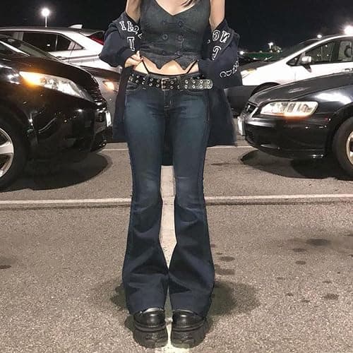 PDYLZWZY Damen Y2K Low Rise Straight Wide Leg Hose Ästhetische Baggy Pants Grunge Denim Schlaghose Harajuku Flare Jeans thumbnail 3