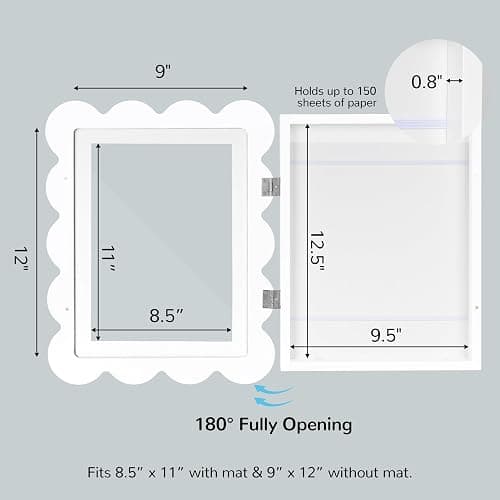 Solfres Kids Art Frames Front Opening 9x12 & 8.5x11 w/Mat, Set of 2, Kids Artwork Frames Changeable, Picture Frame with Storage Holds 150 Drawings, Display for Art Projects 3D Crafts, White thumbnail 3