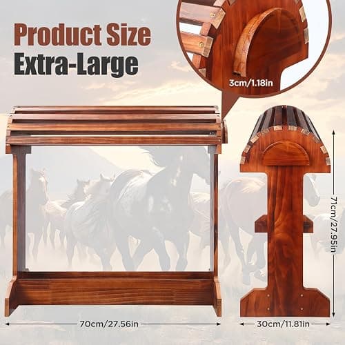 Essenhome Extra-Large Wood Saddle Rack - Non-Abrasive Design, Bridle Rack & Heavy-Heavy Duty Saddle Stand for Equestrian Homes Horse Tack Room Organization 27.6"x11.8"x27.9"(Walnut) thumbnail 2