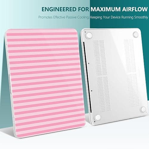 TWOLSKOO for MacBook Neo 13 inch Case 2026 A3404 A18 Pro Chip, Plastic Hard Shell Pattern Case with Type C Adapter, 2 Webcam Covers, Keyboard Cover & Screen Protector, Pink Stripes thumbnail 8