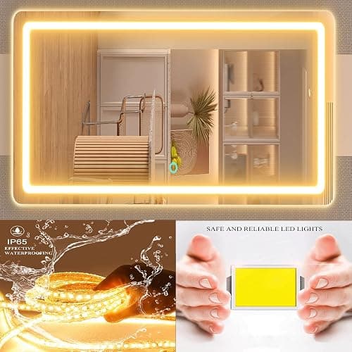 Gvnkvn Makeup Vanity Mirror with Lights 32" x 24" Large LED Makeup Mirror, Light up Mirror with 10X Magnification and USB Charging Port, with Dimmable 3 Modes, Touch Screen Control Round White thumbnail 5