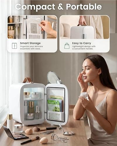 FANSEXPERT Cosmetic Fridge, Portable Mini Fridge for Skincare Food Drinks, 4L/6 Can Electric Plug In Cooler & Warmer, AC/DC Skincare Refrigerator for Bedroom Office Car Dorm (White) thumbnail 7