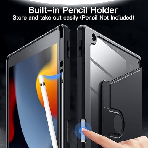 JETech Rotating Case for iPad 9/8/7 (10.2-Inch, 2021/2020/2019 Model, 9th/8th/7th Generation) with Pencil Holder, 360 Degree Rotation Protective Stand Cover Clear Back, Auto Wake/Sleep (Black) thumbnail 5
