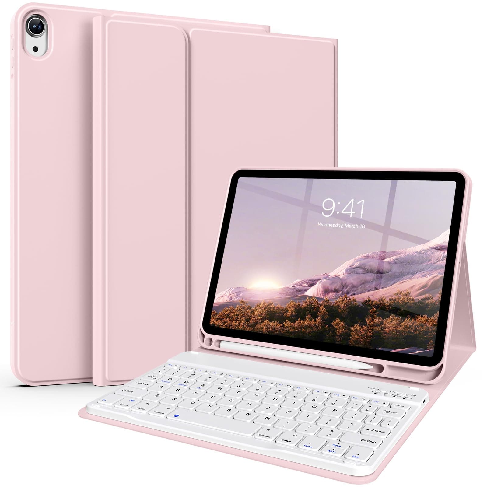 JKSML iPad (A16) 11th Generation 11 inch 2025 Keyboard Case,Case for iPad 10th Generation 10.9 inch 2022 Bluetooth Detachable -with Pencil Holder - Flip Stand Case - Keyboard Case, Pink - Pink - Image 1