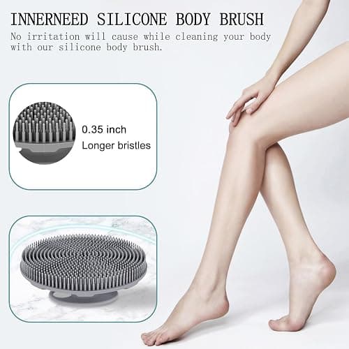 INNERNEED Food-Grade Soft Silicone Body Scrubber Shower Brush Handheld Cleansing Skin Brush, Gentle Exfoliating and Lather Well (Gray) thumbnail 2