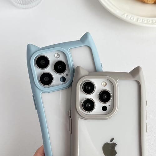 FLIRACON Cute Cat Ears Clear Phone Case Compatible with iPhone Case (Black,for iPhone 15) thumbnail 3
