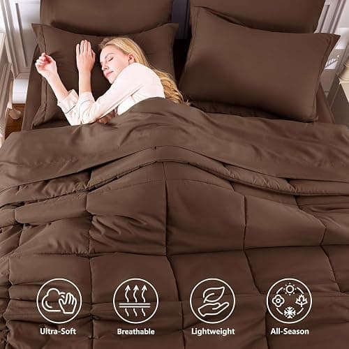CozyLux Twin XL Comforter Set Brown - 5 Pieces Twin XL Bed in a Bag, Oeko-Tex Certified Bedding Set, All Season Soft Bed Set with Down Alternative Comforter, Sheets, Pillowcase & Sham thumbnail 2