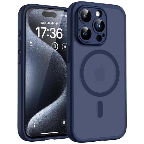 TOCOL Magnetic for iPhone 15 Pro Case 6.1-Inch, Fit for MagSafe, Upgraded [Full Camera Protection], [14FT Military Grade Drop Tested] Shockproof Slim Translucent Matte Back Phone Cover (Dark Blue) - Image 1