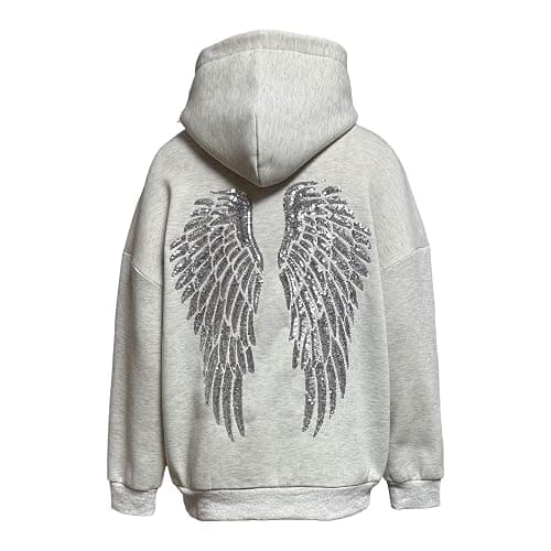 Women Angel Hoodies Sparkly Wing Long Sleeve Casual Pullover Sweatshirt Fashion Y2K Angel Graphic Hoodies With Pockets thumbnail 6