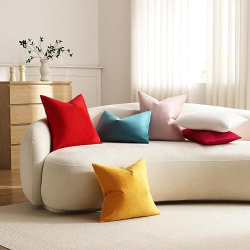 DEZENE Throw Pillow Covers 16x16 Light Pink: Pack of 2 Cozy Soft Velvet Square Modern Luxury Decorative Throw Pillow Cases for Sofa Couch Living Room Bed Home Decor thumbnail 7