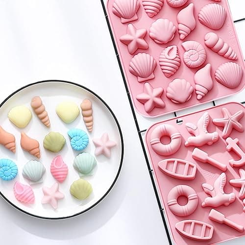 Seashell and Nautical Silicone Mold Set, 2 Pack Pink Ice Cube Trays with Starfish Anchor Shell Designs thumbnail 8