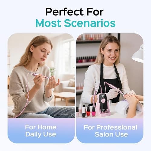COSLUS Professional Rechargeable Electric Nail Drill 40000 RPM, Portable Nail File with Storage Stand for Acrylic Gel Polishing Removing - Easy to Use for Women, Manicure at Home DIY or Salon, Pink thumbnail 8