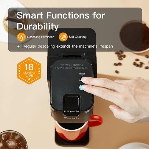 Tastyle Mini Hot and Iced Coffee Maker Single Serve, for K Cup and Ground, 6 to 14 Oz Brew Sizes, with Recipe Book, for Home, Travel, RV, Office and Dorm, Classic Black (2.0 Version) thumbnail 6