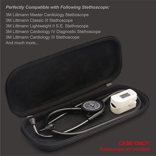 PROHAPI Hard Stethoscope Case, Lightweight Thin Stethoscope Holder Storage Pouch for Littmann Classic III, Lightweight II S.E, Cardiology IV, MDF Acoustica Deluxe Stethoscopes (Black) - Black thumbnail 3