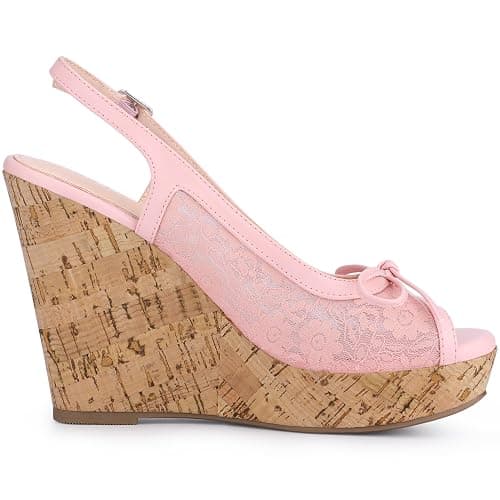Allegra K Women's Lace Platform Wedges Wedge Heel Sandals thumbnail 5