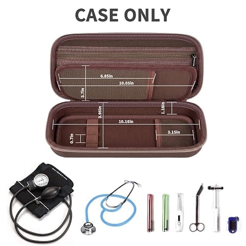 Againmore Stethoscope Case for 3M Littmann Classic III and BP Cuff-Brown | Also Fits Paramed, for FriCARE and for Scienlodic; Layered Pockets Organize Medical Tools, Case Only thumbnail 2