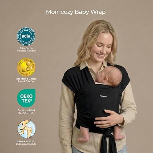 Momcozy fascia neonato, fascia per neonati con anello facile da indossare, fascia per il trasporto traspirante a mani libere, marsupio regolabile da 3,6 kg a 15 kg, Nero thumbnail 8