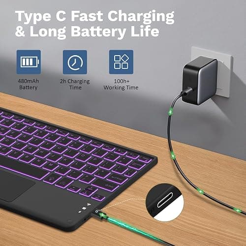 MoKo Touch Keyboard Case for iPad (A16) 11th/10th Gen,Nero | 7 Colors Backlit, Multi-TrackPad, with Pencil Holder, Auto Wake/Sleep, Compatible with iPad 11 inch 2025, iPad 10.9 inch 2020 thumbnail 7