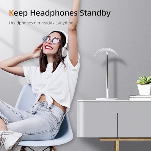 BENKS Desktop Headphone Stand Universal Headset Holder Hanger Mount with Protective Silicone Pad, Gaming Headset Accessories, Compatible with AirPods Max, Beats, Bose, Sony and so on (White) thumbnail 5