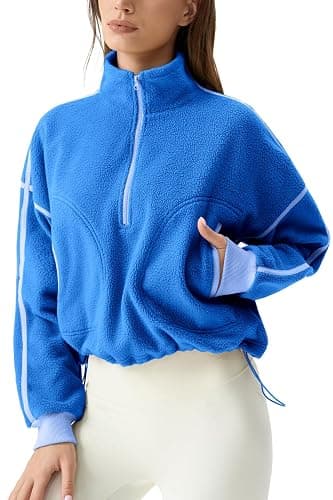 QINSEN Women's Half Zip Fleece Short Pullover Sweatshirt Winter Long Sleeve Cozy Sherpa Sweater Top thumbnail 4