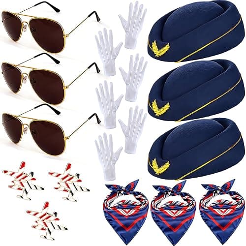 18 Pcs Flight Attendant Costume Accessories Women Stewardess Costume Outfit - Image 1