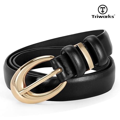 TRIWORKS 2 Pack Women Leather Belt for Jeans Pants Fashion Ladies Skinny Faux Leather Belt with Gold Buckle thumbnail 3