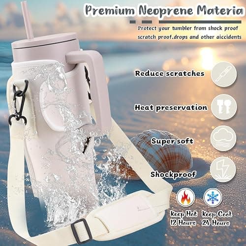 40 oz Tumbler with Handle Lid and Straw & 40 oz Tumbler Accessories - Vacuum Insulated Stainless Steel Double Wall Water Bottle with Strap Bag - Holiday Gifts for Women Men (Cream) - Cream thumbnail 3