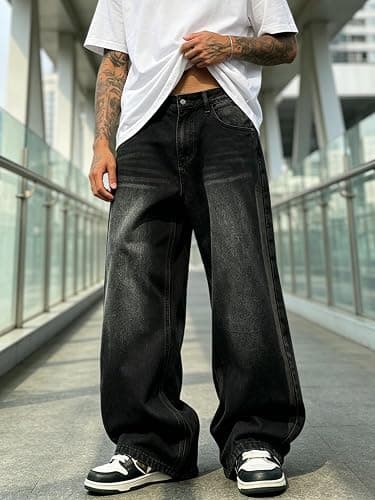 Mens Straight Leg Jeans Y2k Baggy Skater Jeans Joggers Vintage Denim Pants for Men thumbnail 5